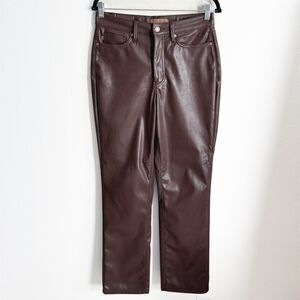 Judy Blue Pants Womens 27 Brown Faux Leather Straight High Rise Modern Dark Wash